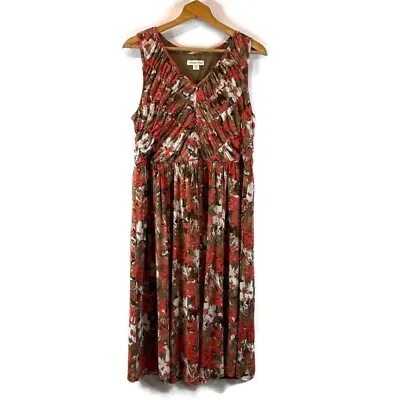 Coldwater Creek Womens Dress Size 16 Brown Midi Floral Mesh Sleeveless V-Neck • $28.98