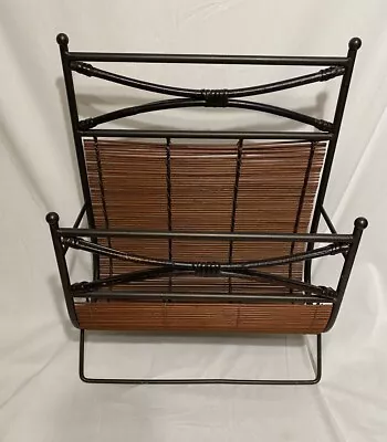 Vintage Magazine Rack/Paper Holder Black Metal & Bamboo 14 X 17.5 X 7  • $34.75