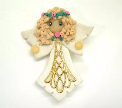 Ceramic Angel Brooch Gold Tone Metal Lapel Hat Bag Gear Collectible Pin • $5