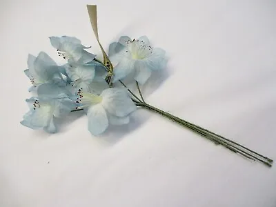 Vintage Fabric Millinery Flowers Light Blue Bunch Of 6 On Wired Stems 1950's • $6