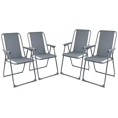 Set Of 4 Grey Folding Chair Garden Deck Patio Camping Fishing Beach Outdoor Seat • £39.99