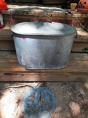 Vintage GALVANIZED BOILER WASH TUB Wire Rack Lid COLD DRINKS Cooler OVAL Canning • $159