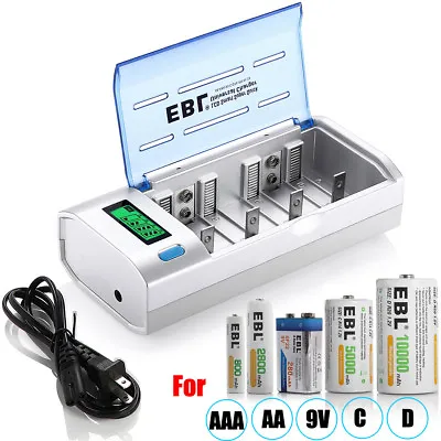 Universal LCD Fast Charger For 9V AA AAA C D Ni-MH Ni-CD Rechargeable Battery • $23.99