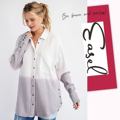 $24.99 • Buy SML EASEL GREY WHITE OMBRE Dip Dye  OPEN HEART  BUTTON UP Shirt/TOP/BLOUSE BHCS