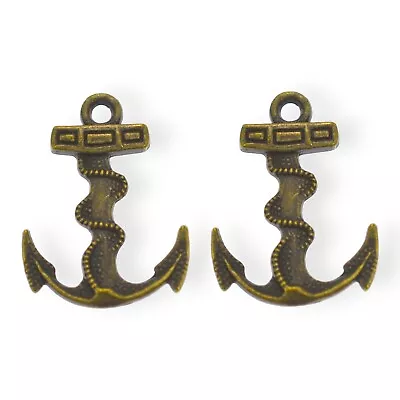 10 Antique Bronze Anchor Charms Nautical Sailor Metal Pendants 24mm Findings • £2.50