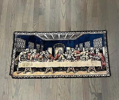 Vintage Last Supper Velvet Tapestry Wall Hanging Made In Italy 38”x19  Easter • $65