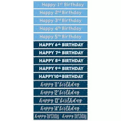 9ft Kids Blue & Silver Birthday Foil Banner Decoration Rectangle Party Decor • £2.40