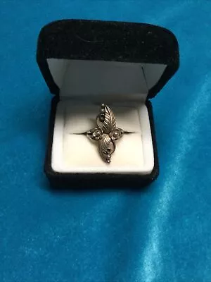 VTG Navajo Sterling Silver Squash Blossom Leaf Ring S 6.5 3g 26mm Long 14mm Wide • $55