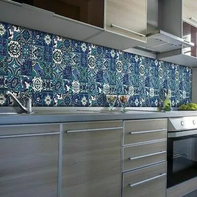 £18.89 • Buy WATERPROOF WALLPAPER BATHROOM KITCHEN BLUE MOROCCAN TILE 4MetersX67.5cm D-CWALL 