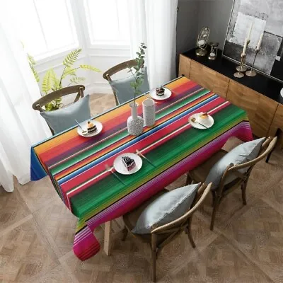 Colorful Striped Mexican Tablecloth Linen Stain Resistant Table Decor Picnic Mat • $33.91