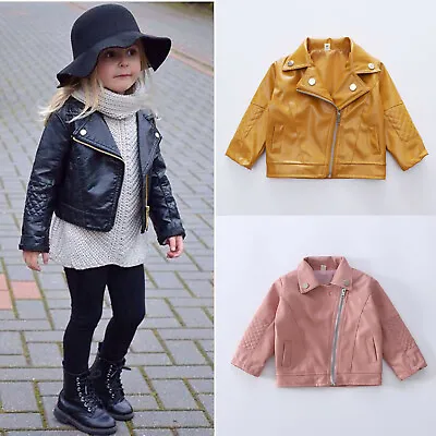 £14.99 • Buy Autumn Winter Toddler Girl Kids Baby Outwear Turn-down Leather Coat Short Jacket