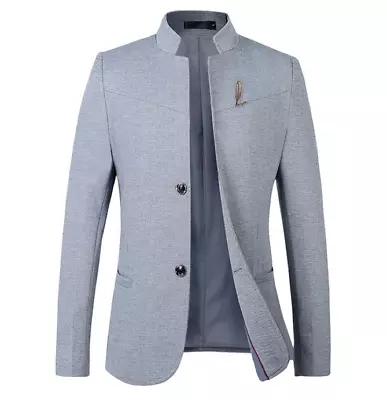 Men's Casual Two Buttons Slim Fit Chinese Style Jacket Blazers Coat Stand Collar • $48.05