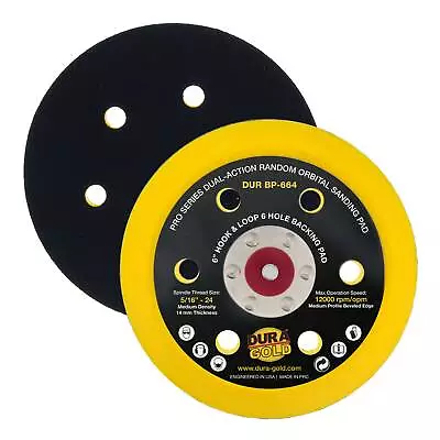 Dura-Gold 6  Hook & Loop DA Sander Backing Plate Pad 6 Hole Pattern 14mm Sanding • $11.99