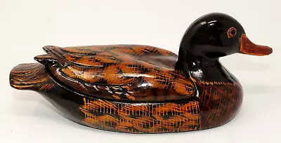 VINTAGE Lacquerware Duck Lidded Trinket Box Hand Painted 9  Long VGUC • $11.69