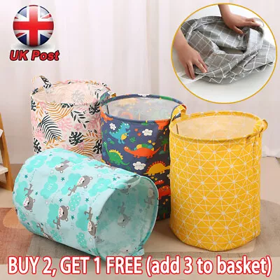 Washing Dirty Clothes Laundry Basket Canvas Baby Toy Hamper Bin Storage Home Bag • £2.98
