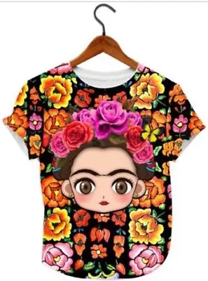 Frida Kahlo Cartoon T-Shirt (black Floral) • $15