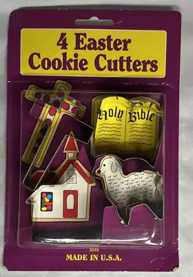 Vintage Fox Run Metal Cookie Cutters Easter Cross Church Bible Lamb USA Set Of 4 • $5