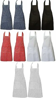 Chefs Apron With Pockets Pack Of 2 Cooking Catering BBQ Apron For Men & Women • £9.29