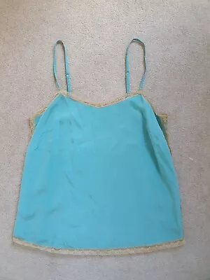 ZADIG & VOLTAIRE 100% Silk Lace Trim Camisole Top In Green/Natural Size XS • £5