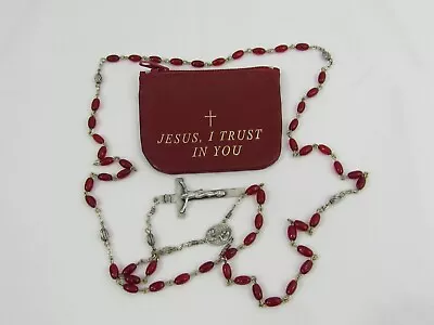 † Vintage Sterling Silver Red Glass Beads Rosary 23 /26.6 G.  † With Pouch • $36