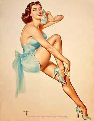 Woman In Turquoise On Phone 8.5x11  Photo Print Alberto Vargas Pinup Fine Art • $8.17