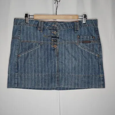 Marithe Francois Girbaud Skirt 34 Vtg Denim Railroad Stripe Pocket Button Mini • $129.93