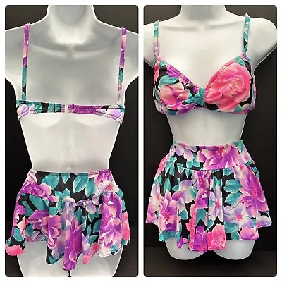 Palm Point Vintage Bikini Women Size 14 Floral High Waist Pink Green Black • $45.99