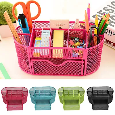 Pen Metal Office Mesh Bin Desk Holder Organizer Set Stationary Tidy Letter Trays • £9.89