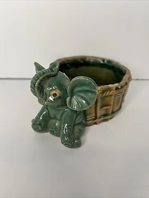 Vintage Green Elephant Planter • $16.95