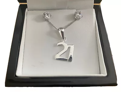 White Gold Finish Special 21st Birthday Pendant Necklace And Earrings Giftset • £44.99