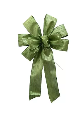 Large 10  Hand Made Wreath Bow - Wired - Spruce Green Metallic - Holiday Moss • $10.99