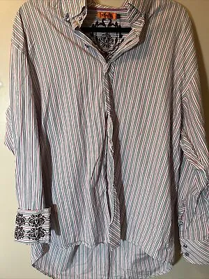Marc Ecko Men's Flip Cuff Dress Shirt Well Hung Long Tail Pink Snap Button XL • $22.97
