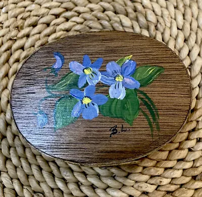 Vintage Floral Hand Painted Violets Oval Wooden Shaker Box Signed By Artist • $11.95