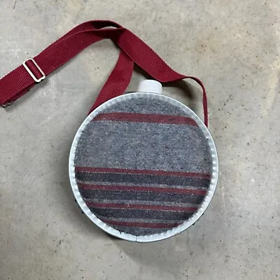 Vintage 2 Qt. Round Galvanized Metal Canteen Wool W/ Strap & Cap Made In USA • $10.80