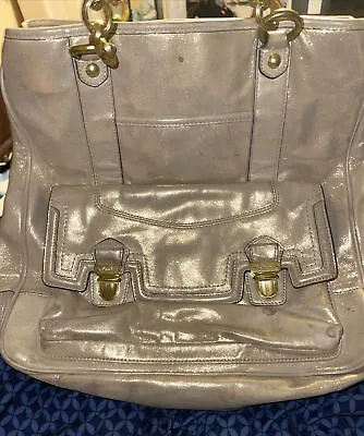 COACH Pushlock Gold Leather North South Tote Shoulder Purse 17924 • $14