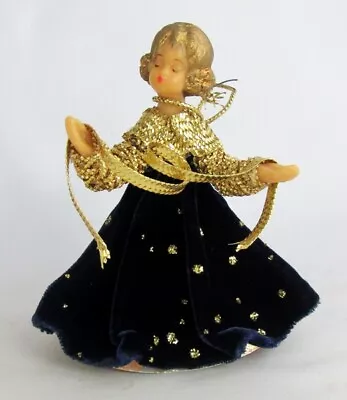 Vintage Koestel Germany Wax Angel Navy Blue Velvet With Glitter 4 1/2  Ornament • $19.95