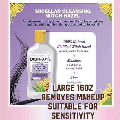 Dickinson's Micellar Witch Hazel Makeup Remover XL 16oz Facial Cleanser • $14.44