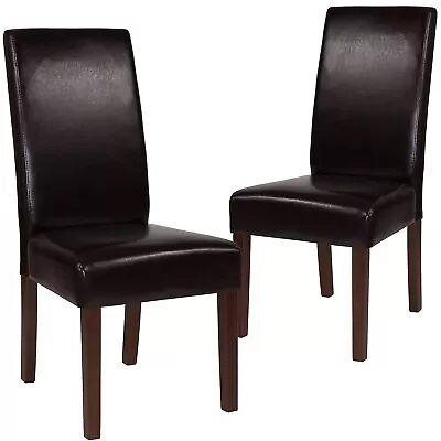 Flash Furniture Greenwich Mid-Century LeatherSoft Parsons Dining Chairs Brown • $256.06