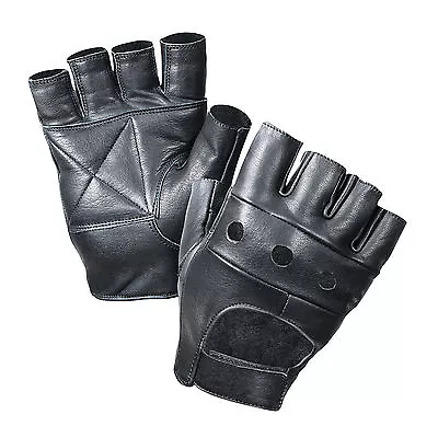 Fingerless Leather Biker Gloves -Leather Finger-Less Motorcycle Gloves • $12.75