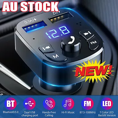 Bluetooth 5.0 Car Wireless FM Transmitter Adapter 2USB PD Charger AUX Hands-Free • $10.88