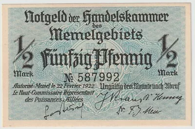 Memel 50 Pfennig Banknote 1922 Uncirculated Pick#1 Germany/Lithuania-Harbor • $27