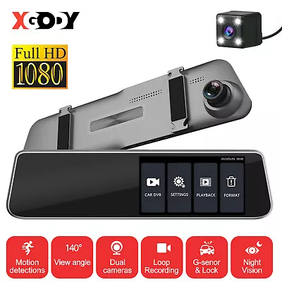 XGODY Car Dash Cam Front And Rear 1080P Night Vision DVR Reverse Mirror Camera • $34.99