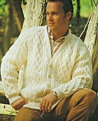 1117 Men's Cardigan 32-46  Aran Vintage Knitting Pattern Reprint • £3.49