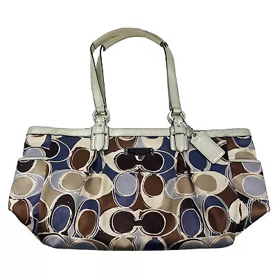 Coach Brown & Blue Signature Poppy Print Shoulder Bag Tote Purse F22161 • $39.99