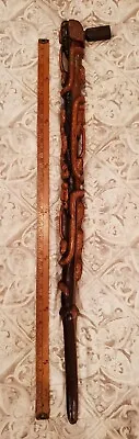 $59.99 • Buy Carved Wood Tribal Man Stacking Face Snake Walking Stick Cane Folk Art