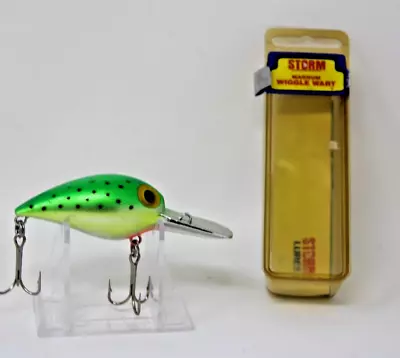 Vintage Storm Magnum Wiggle Wart AV122 Metallic Hot Green Black Dots Red Throat • $28