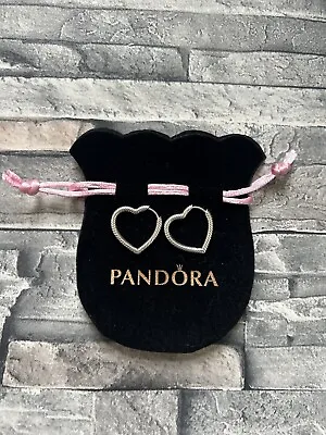 Pandora Moments Heart Charm Hoop Earrings S925 ALE 292236C00 • £19.99