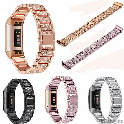 Fitbit Charge 3 4 Gen Metal Strap Rhinestone Watch Band Bling Lady‘s • $8.99