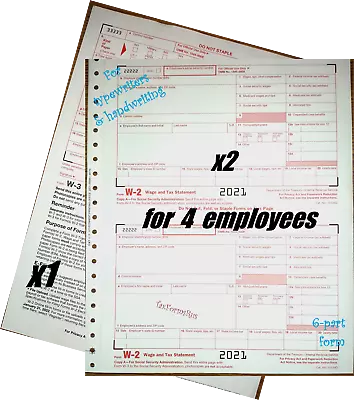 2021 IRS Tax Forms W-2 Wage Stmts For 4 Employees CARBONLESS 6-pt+(1)W3 NO Env • $9.95