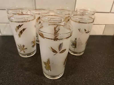 Vintage Libbey 5 1/8” MCM Gold Leaf Glassware - 8 Piece Set • $28